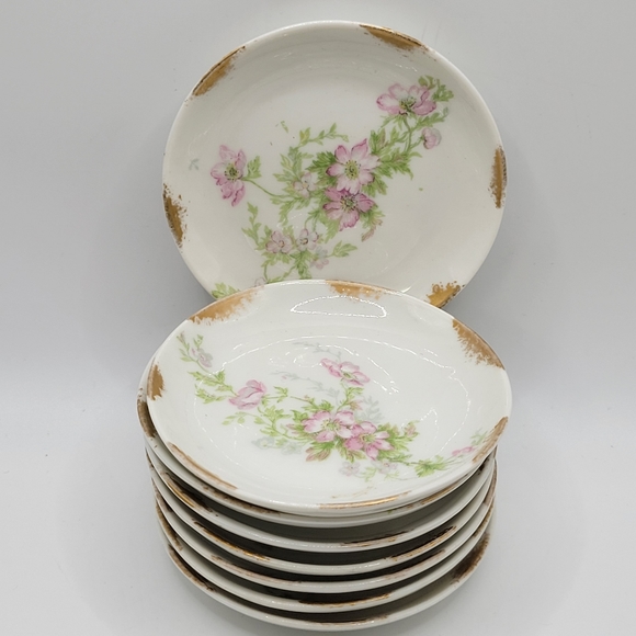 8 VTG Limoges France Porcelain Butter Pats | Pink Flowers, Gold Trim | 1900-1941 - Picture 2 of 11